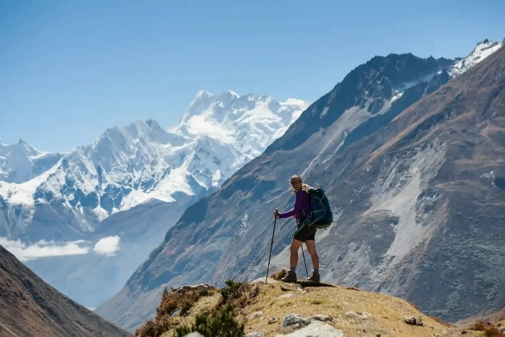a women trekking in Everest region