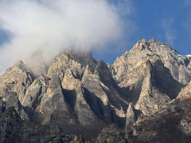 Unique pointy rock formation viewed from Thrang Choephel Ling Monastery