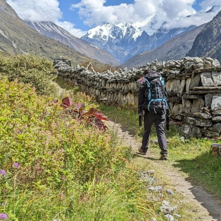 Langtang Valley trek porters and stupa