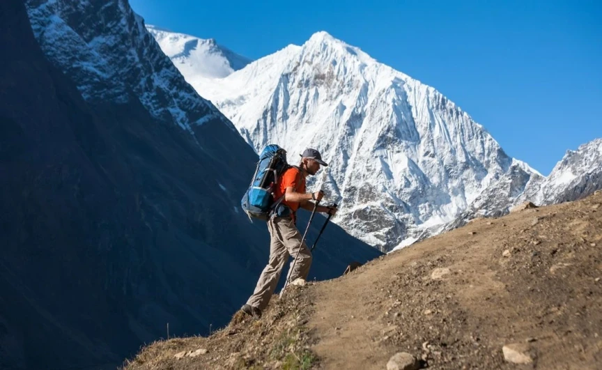 A man trekking in Manalsu Region of Nepal
