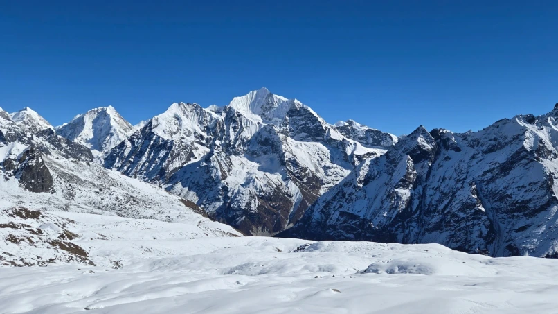 Ganchenpo Peak and Dorje Lakpa Peak seen from Tserko Ri in Langtang Valley